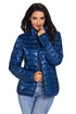 Sexy Blue High Neck Quilted Cotton Jacket